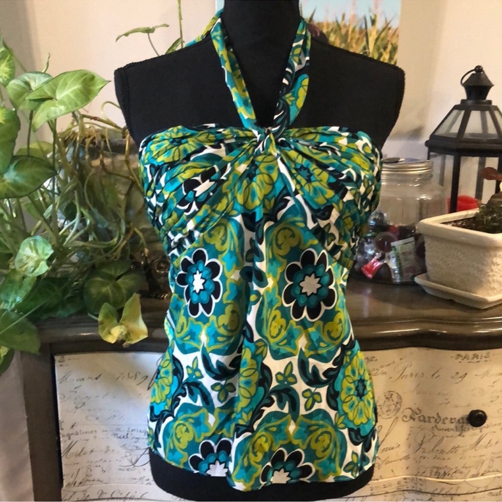 ANN TAYLOR FLORAL SILK HALTER TOP